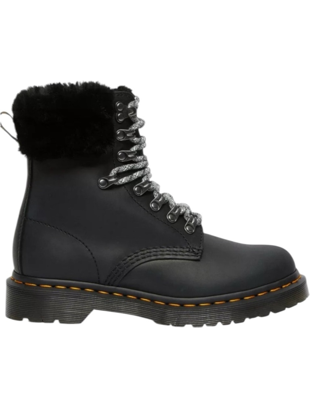 Dr. Martens 1460 SERENA COLLAR FAUX FUR LINED LACE UP BOOTS in BLACK 7 New